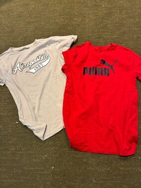 Puma Red Short Sleeve Tee with Black Logo and Tan Aeropostale tee